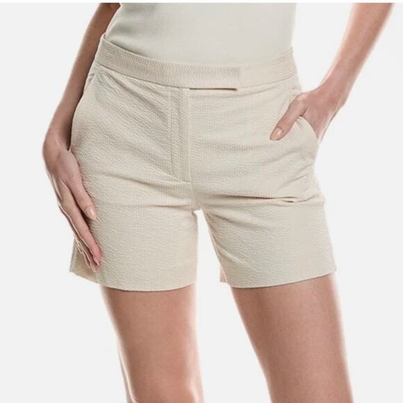 NWT Theory Seer Suit Shorts in Sand - Size 4 - Waist Tab Seersucker - Picture 1 of 9